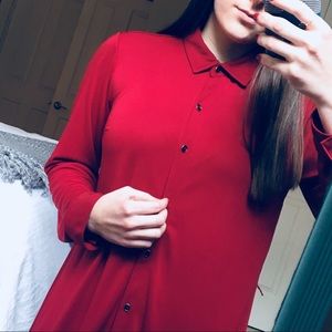 {Tommy Hilfiger} Red Long Sleeve Midi Dress